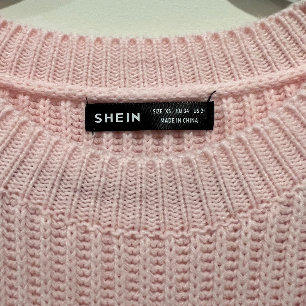 SHEIN Pink Crewneck Sweater with Hot-Pink Heart Details - Picture 3 of 4
